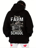 Men's Hoodie Born To Farm With Tractor Among Rural Barns And Fields