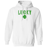 Men's Hoodie Lucky Stenciled Letters With Green Four Leaf Clover Hoodie