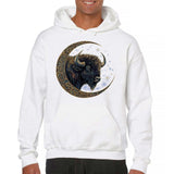 Men's Hoodie Starry Night With Celestial Crescent Surrounding Powerful Wild Buffalo