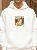 Men's Hoodie Peaceful Winter Mountain Scene With Pine Trees And Majestic Deer Under Snowfall Deer