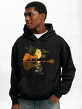 Men's Hoodie Golden Autumn Moon Reflected In Lake With Shadowy Guitar Shape