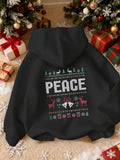 Women's Hoodie Peace With Holiday Icons And Decorative Winter Motifs Reindeer