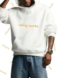 Men's Hoodie Feeling Spooky Minimalist Yellow Lettering On Soft White Hoodie