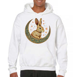 Men's Hoodie Golden Rabbit Sitting In Crescent Moon With Decorative Stars