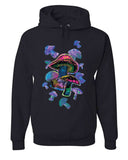 Men's Hoodie Psychedelic Colors With Vibrant Blue Pink Mushrooms Under Dark Night Mushroom