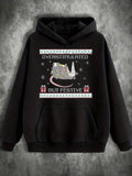 Men's Hoodie Overstimulated But Festive Hedgehog With Christmas Lights Wearing Hat
