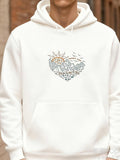 Men's Hoodie Sun And Flying Birds Over Snow Capped Mountain Heart