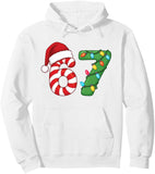 Men's Hoodie Striped Candy Cane Patterned Festive Numbers With Christmas Lights And Santa Hat Number