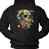 Men's Hoodie Colorful Painted Planets Floating Around Dripping Skull