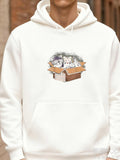 Men's Hoodie Fluffy Cats Resting Peacefully In A Cardboard Box
