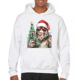 Men's Hoodie Festive Bigfoot Wearing Santa Hat Holding Christmas Tree