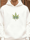 Men's Hoodie Natural Herb Leaf With Botanical Greenery Growing Cannabis Leaf