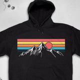 Men's Hoodie Colorful Sunset Stripes Behind Snow Capped Mountain Peaks