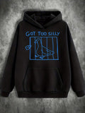 Men's Hoodie Got Too Silly Neon Blue Line Art With Caged Bird Illustration Pigeon