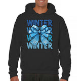 Men's Hoodie Winter Words With Blue Ribbon And Snow Crystal Design Bow