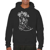 Men's Hoodie Decorated Cowboy Boot With Flourishing Roses And Delicate Leaf Accents Boot