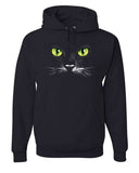 Men's Hoodie Neon Green Eyes Glowing In Darkness With Whiskers Black Cat