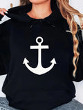 Women's Hoodie Minimalist White Nautical Emblem Under Soft Shadow Anchor