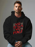 Men's Hoodie Know Jesus Know Peace Bold Red White Typography Message Hoodie