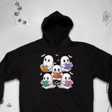 Men's Hoodie Stacked Cute Ghosts With Colorful Books Surrounded By Flying Little Bats Ghost