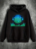 Men's Hoodie Glowing Sound Bars With Blue Headphones And Neon Audio Visualizer