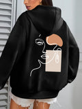 Women's Hoodie Abstract Lines With Soft Shapes Surrounding Minimalist Face