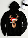 Men's Hoodie Festive Holiday Spirit Winter Hat On Proud Reindeer Hoodie