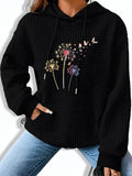 Women's Hoodie Colorful Dandelions Blooming With Flying Butterflies Under Night Sky Flowers