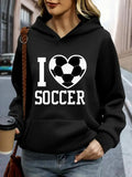 Women's Hoodie I Love Soccer With Heart Patterned Black And White Soccer Ball