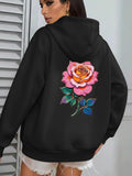 Women's Hoodie Vivid Colorful Petals Shading With Lush Green Leaves Rose