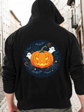 Men's Hoodie Glowing Halloween Pumpkin With Whimsical Ghosts And Spooky Night Sky Pumpkin