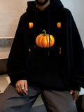 Men's Hoodie Glowing Orange Gourds Illuminated By Autumn Candlelight Pumpkin