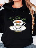 Women's Hoodie Tea Shirt Floral Decorated China Cup With Steaming Hot Tea Saucer