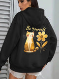 Women's Hoodie Be Yourself Sitting Cat With Swirled Stem And Bright Yellow Flower
