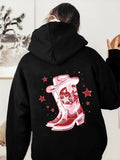 Women's Hoodie Shimmering Pink Stars And Spotted Pattern Cowboy Boots