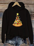 Women's Hoodie Glowing Festive Lights On Christmas Tree Shaped Pizza Slice