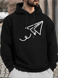 Men's Hoodie Outlined Whimsical Flight With White Sketched Paper Airplane