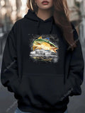 Women's Hoodie Dynamic Water Splash With Lively Colors Accentuating Majestic Fish