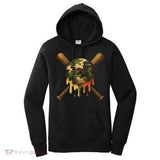 Women's Hoodie Camo Print Melting Sphere With Crossed Wooden Baseball Bats Hoodie