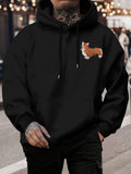 Men's Hoodie Cozy Night City Lights With Playful Orange Brown Fluffy Corgi Dog