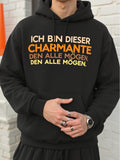 Men's Hoodie Funny German Saying "Ich Bin Dieser Charme" (I'm This Charming) with Orange & White Text
