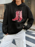 Women's Hoodie Red Floral Patterned Boots On Urban Street Hoodie