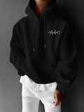 Men's Hoodie Minimalist Heartbeat Line With Delicate White Embroidery Accentuating Hoodie