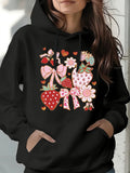 Women's Hoodie Delicate Strawberry Flowers And Pink Bows With Hearts Arrangement