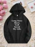 Men's Hoodie Long Story Short God Saved My Life Minimalist White Typography Hoodie