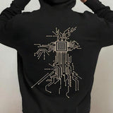 Men's Hoodie Interconnected Circuit Lines Among Abstract Futuristic Patterns Microchip