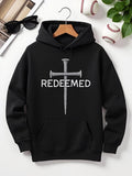 Men's Hoodie Redeemed With Silver Cruciform Nail Among Dark Cotton Hoodie