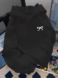 Women's Hoodie Minimalist White Ribbon On Solid Black Hoodie
