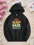 Men's Hoodie Eat Sleep Hack Repeat Gradient Colored Modern Slogan Letter Hoodie