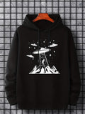 Men's Hoodie Star Filled Night With Spaceships Beaming Down On Majestic Mountain